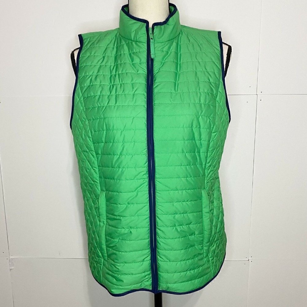 Talbots Petite Medium Green Quilted Puffer Down Full Zip Vest Lightweight